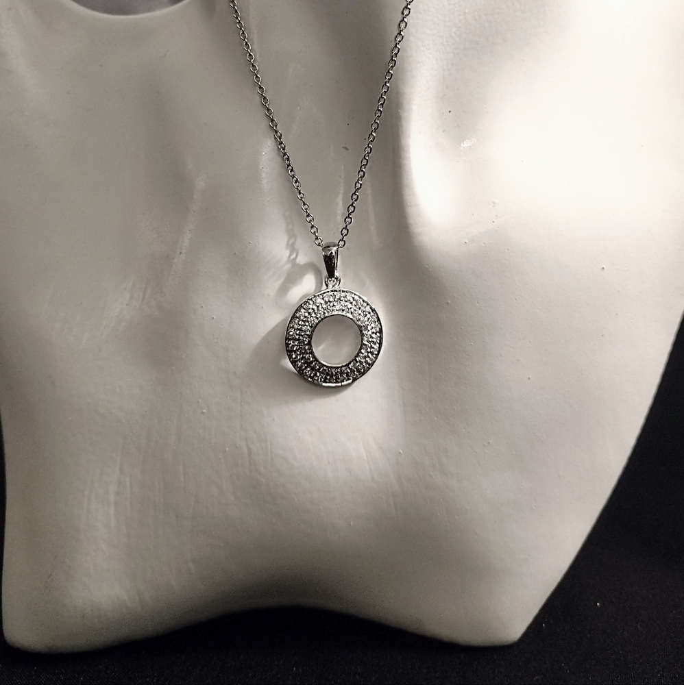 925 Sterling Silver Cubic Zirconia Hollow Circle Pendant